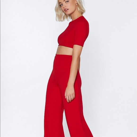 Nasty Gal Ribbed Crop Top and Wide-Leg Pants Set